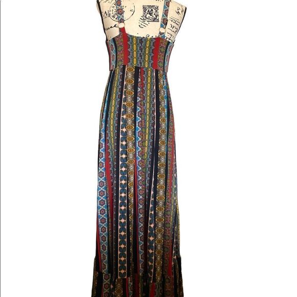 T Tahari Black Sleeveless Tile Stripe Maxi Dress Size M - Picture 3 of 12